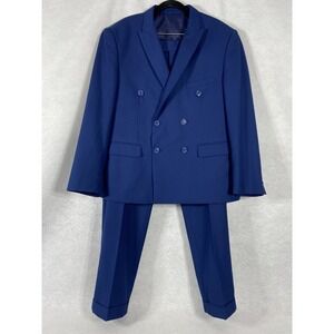 Alain Dupetit 2PC Suit Men's 44S Blue Double Breasted Pants 38